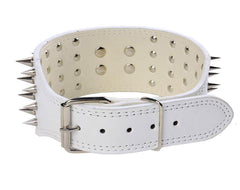 3" WIDE RAZOR SHARP Spiked Studded Leather Dog Pet Collar 4-ROWS 19-22" 21-24"