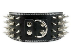 3" WIDE RAZOR SHARP Spiked Studded Leather Dog Pet Collar 4-ROWS 19-22" 21-24"