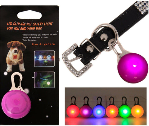 Pet Dog LED Flashing Blinking Pendant Bulb Buckle Clip Glow Safety 4 Collar Neck