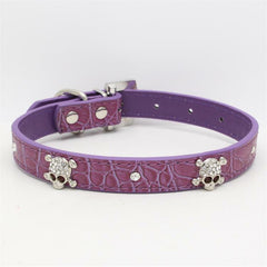 SKULL Diamond & Crystal Rhinestone Leather Dog Collar Puppy Cat XS S Small Bling