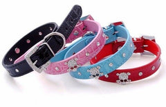 SKULL Diamond Crystal Rhinestone Leather Dog Cat Collar Puppy Blink Pink Cutie