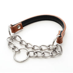 Genuine & PU Leather Padded Training Martingale Choke Cinch Chain Dog Collar L M