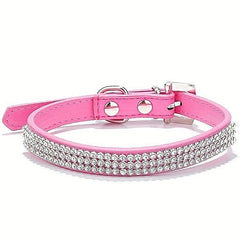 Pretty Diamond Crystal Rhinestones Leather Bling Collar for Dog Puppy Cat Kitten