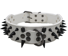 RAZOR SHARP Spiked Studded Rivet PU Leather Dog Pet Puppy Collar 2" Large BLACK