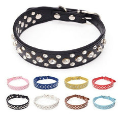 Pretty Diamond Crystal Rhinestone Leather Bling Collar Dog Puppy Cat Kitten XS S