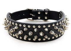 Spiked Studded Rivet PU Leather Dog Collar Pit Bull BLACK L XL FOR LARGE BREEDS