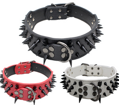 RAZOR SHARP Spiked Studded Rivet PU Leather Dog Pet Puppy Collar 2" Large BLACK