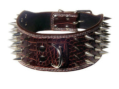 3" WIDE RAZOR SHARP Spiked Studded Leather Dog Pet Collar 4-ROWS 19-22" 21-24"