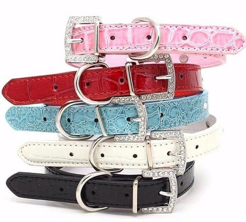 SKULL Diamond Crystal Rhinestone Leather Dog Cat Collar Puppy Blink Pink Cutie