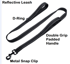 5FT DOUBLE HANDLE Rope Leash Lead Padded Handle Reflective East 2Clip To Harness