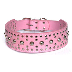 Studded Rivet Spiked Metal Dog PU Faux Leather Collar Pitbull Mastiff BLACK RED