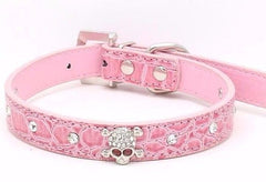 SKULL Diamond Crystal Rhinestone Leather Dog Cat Collar Puppy Blink Pink Cutie