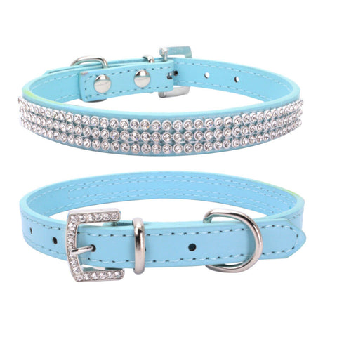 Pretty Diamond Crystal Rhinestones Leather Bling Collar for Dog Puppy Cat Kitten