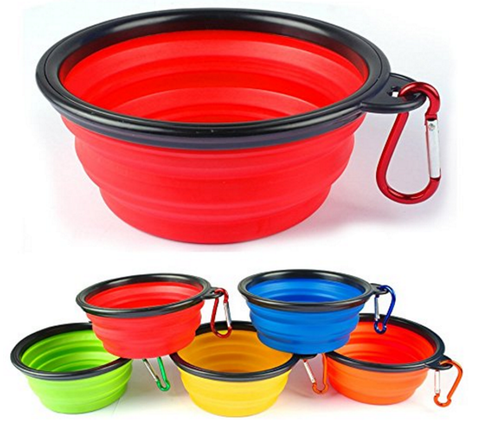 1 Collapsible Travel Dog Food Water Bowls BPA Lead Free Carbiner Red Blue Green