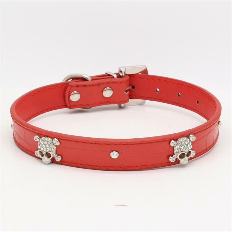 SKULL Diamond & Crystal Rhinestone Leather Dog Collar Puppy Cat XS S Small Bling