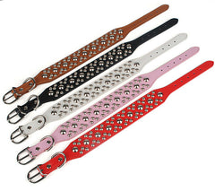 Studded Rivet Spiked Metal Dog PU Leather Collar Black Red Pink Brown Small S M