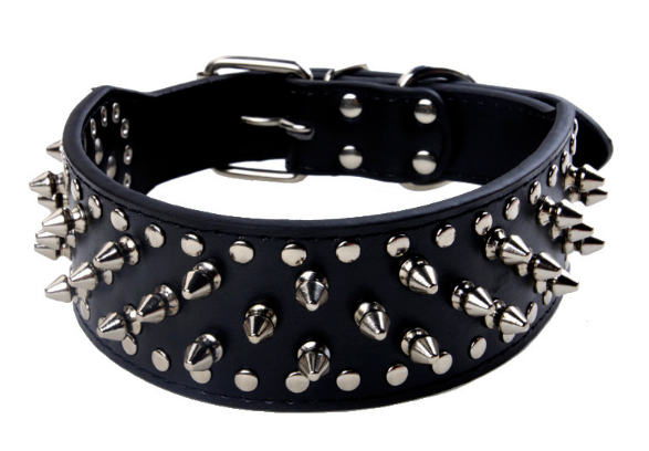 Spiked Studded Rivet PU Leather Dog Collar Pit Bull BLACK L XL FOR LARGE BREEDS