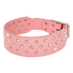 2" Rhinestone Diamond Crystal Studded Dog Leather Collar Pitbull M L XL Large