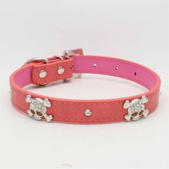 SKULL Diamond & Crystal Rhinestone Leather Dog Collar Puppy Cat XS S Small Bling