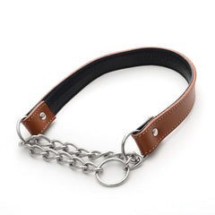 Genuine & PU Leather Padded Training Martingale Choke Cinch Chain Dog Collar L M