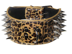 3" WIDE RAZOR SHARP Spiked Studded Leather Dog Pet Collar 4-ROWS 19-22" 21-24"