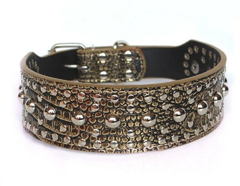 Studded Rivet Spiked Metal Dog PU Faux Leather Collar Pitbull Mastiff BLACK RED