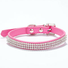 Pretty Diamond Crystal Rhinestones Leather Bling Collar for Dog Puppy Cat Kitten