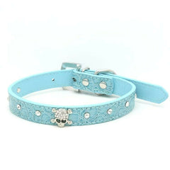 SKULL Diamond Crystal Rhinestone Leather Dog Cat Collar Puppy Blink Pink Cutie