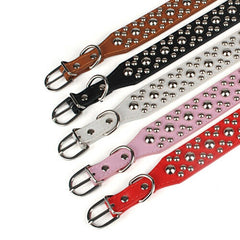 Studded Rivet Spiked Metal Dog PU Leather Collar Black Red Pink Brown Small S M