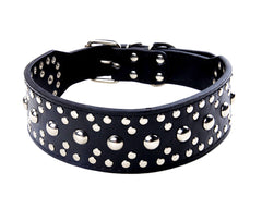 Studded Rivet Spiked Metal Dog PU Faux Leather Collar Pitbull Mastiff BLACK RED