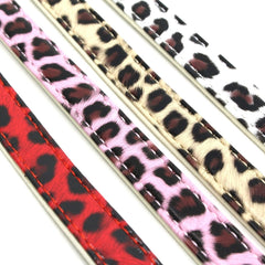 Dog Faux Leather Adjustable Collar Pet Puppy Cat Leopard Print Animal Red XS S M