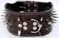 3" WIDE RAZOR SHARP Spiked Studded PU Leather Dog Pet Collar 3ROWS 19-22" 21-24"