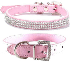 Pretty Diamond Crystal Rhinestones Leather Bling Collar for Dog Puppy Cat Kitten