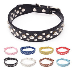 Pretty Diamond Crystal Rhinestone Leather Bling Collar Dog Puppy Cat Kitten XS S